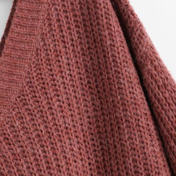 Drop Shoulder V-Neck Oversized Sweater (Plum) - Picture 4 of 4